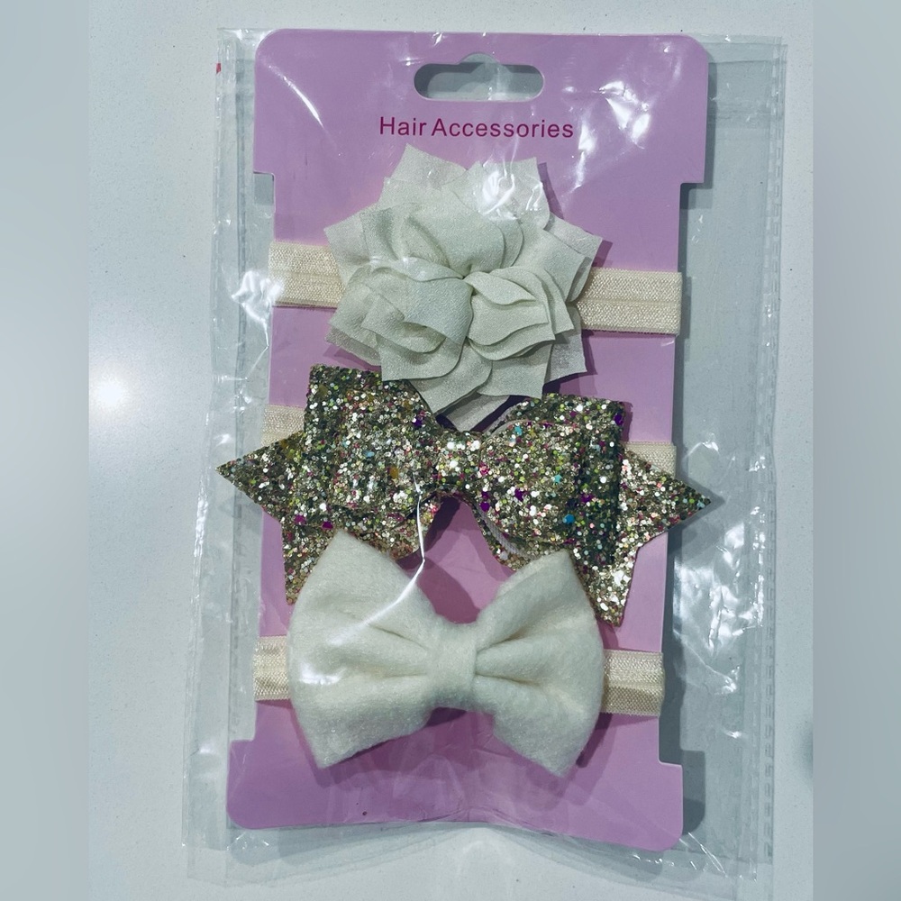 Cream and Gold Glitter Headbands Set for Baby Girl